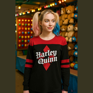 HARLEY Quinn Red & Black Diamond Jersey Sweater Women’s (Sz XL)